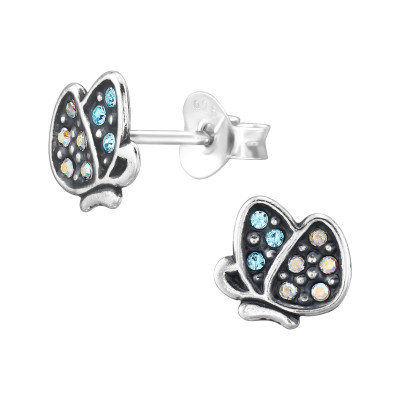 Butterfly Sterling Silver Ear Studs with Crystal