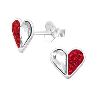 Hearts Sterling Silver Ear Studs with Crystal