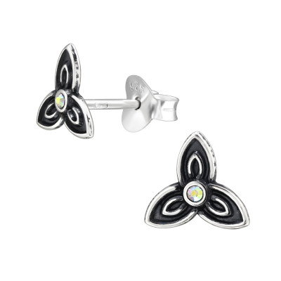 Trillium Sterling Silver Ear Studs with Crystal