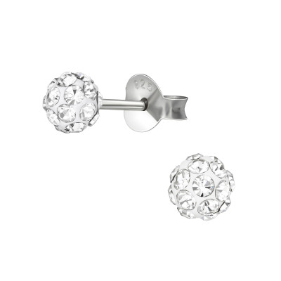 Silver Ball Ear Studs with Crystal