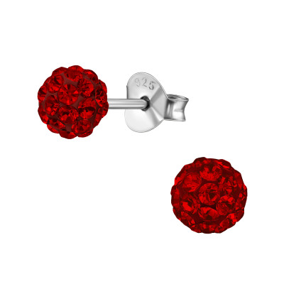 Silver Ball Ear Studs with Crystal