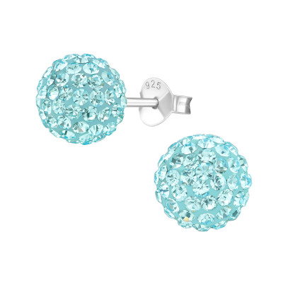 Silver Ball Ear Studs with Crystal