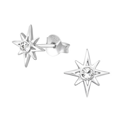 Silver Northern Star Ear Studs with Crystal