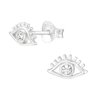 Silver Evil Eye Ear Studs with Crystal