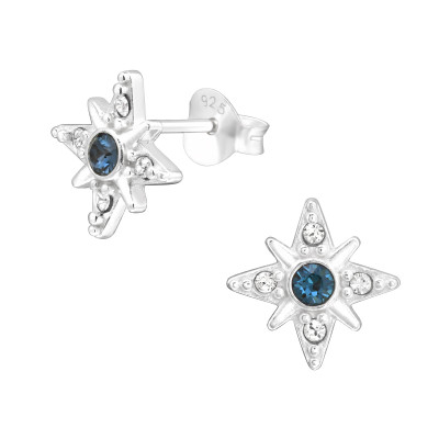 Silver Northern Star Ear Studs with Crystal