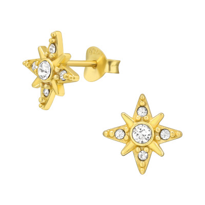 Silver Northern Star Ear Studs with Genuine European Crystal