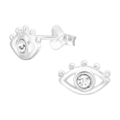 Silver Evil Eye Ear Studs with Crystal