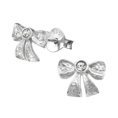 Bow Sterling Silver Ear Studs with Crystal