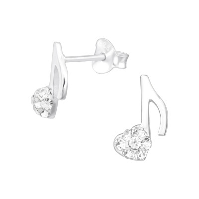 Silver Music Note Ear Studs with Crystal