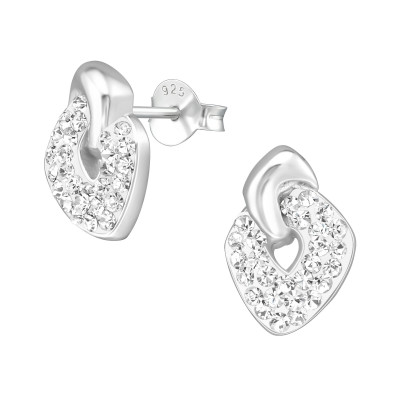 Silver Doughnut Ear Studs with Crystal