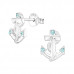 Silver Anchor Ear Studs with Crystal