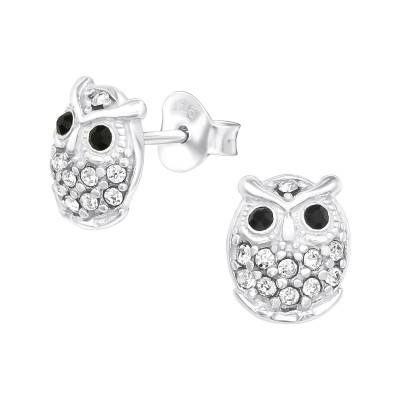 Silver Owl Ear Studs with Crystal