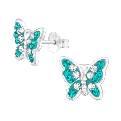 Silver Butterfly Ear Studs with Crystal