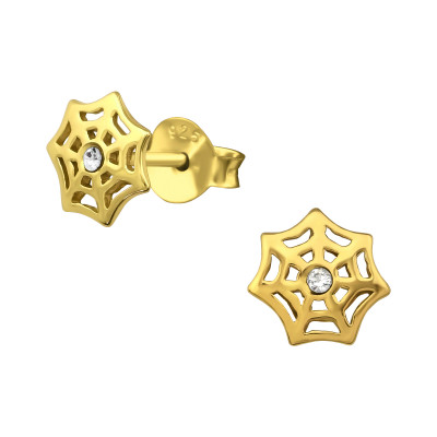 Spider Web Sterling Silver Ear Studs with Crystal