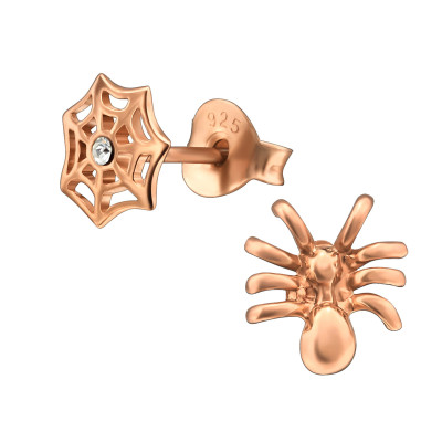 Silver Spider and Spider Web Ear Studs with Crystal