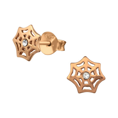 Silver Spider Web Ear Studs with Crystal