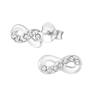 Silver Infinity Ear Studs with Crystal