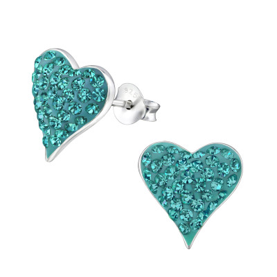 Silver Heart Ear Studs with Crystal