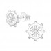 Silver Ship's Wheel Ear Studs with Crystal