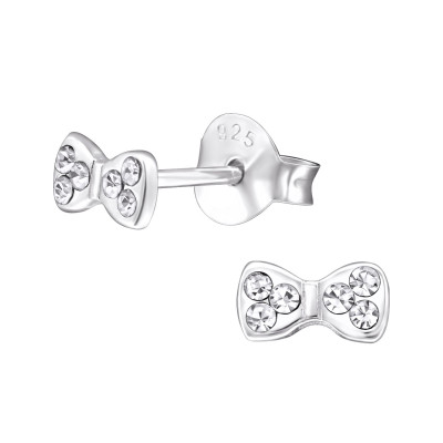 Silver Bow Ear Studs with Crystal