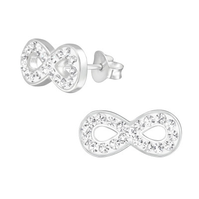 Silver Infinity Ear Studs with Crystal