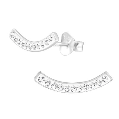 Silver Semi Circle Ear Studs with Crystal