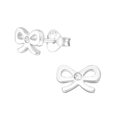 Silver Bow Ear Studs with Crystal