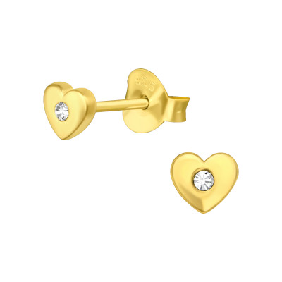 Silver Heart Ear Studs with Crystal