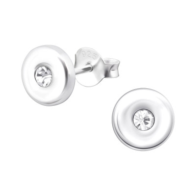 Silver Round Ear Studs with Crystal