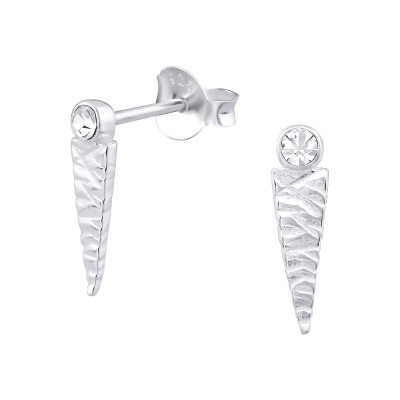 Geometric Sterling Silver Ear Studs with Crystal