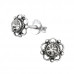 Silver Flower Ear Studs with Crystal