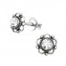 Silver Flower Ear Studs with Crystal