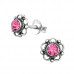 Silver Flower Ear Studs with Crystal