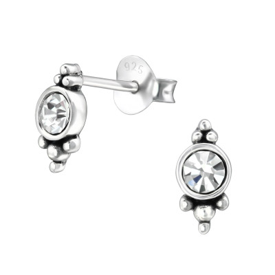 Silver Marquise Ear Studs with Crystal