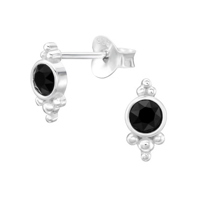 Silver Round Ear Studs with Genuine European Crystal