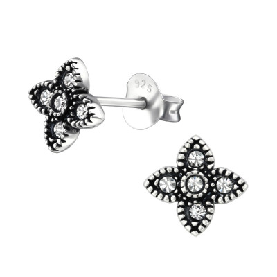 Silver Bali Star Ear Studs with Crystal