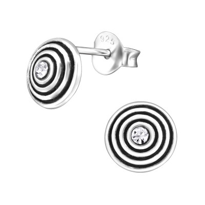 Silver Round Ear Studs with Crystal