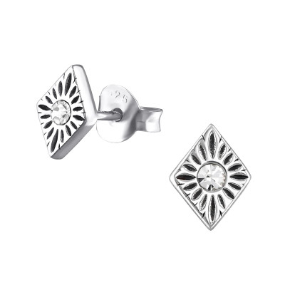 Silver Marquise Ear Studs with Crystal