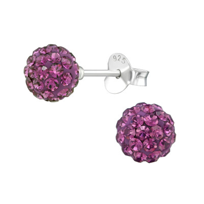 Silver Ball Ear Studs with Crystal