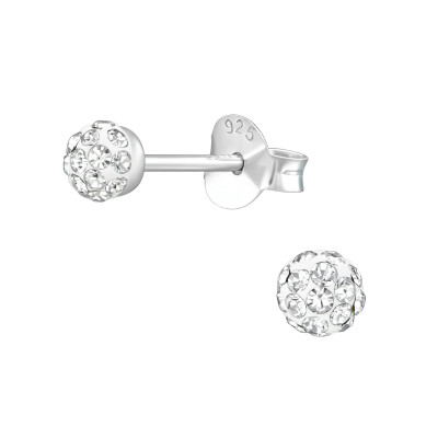 Silver Ball Ear Studs with Crystal