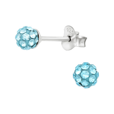 Silver Ball Ear Studs with Crystal