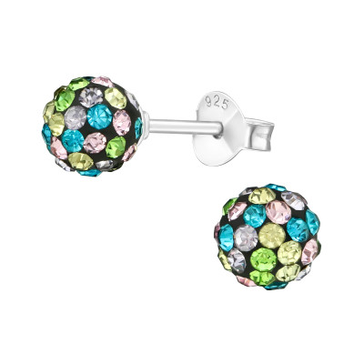 Silver Ball Ear Studs with Crystal