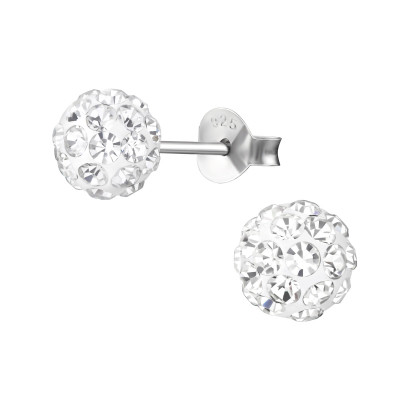 Silver Round Ear Studs with Crystal