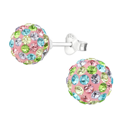 Silver Ball Ear Studs with Crystal