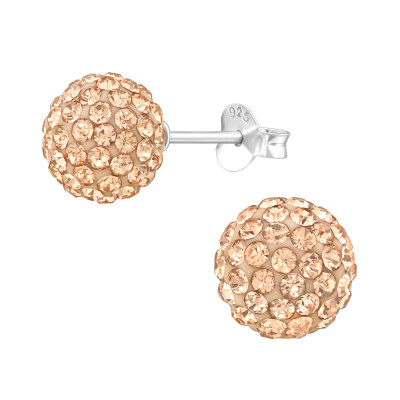 Silver Ball Ear Studs with Crystal