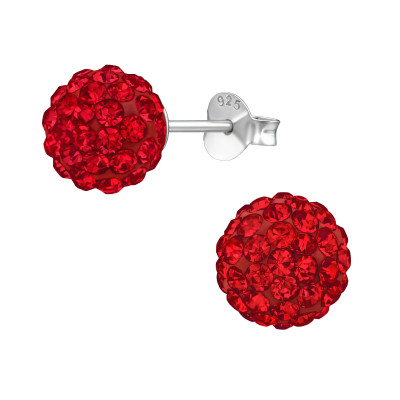 Silver Ball Ear Studs with Crystal