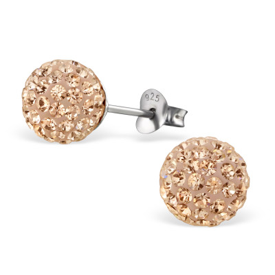 Silver Ball Ear Studs with Crystal