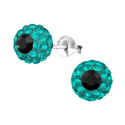Evil Eye Sterling Silver Ear Studs with Crystal