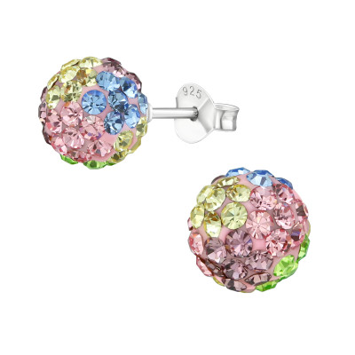 Silver Ball Ear Studs with Crystal