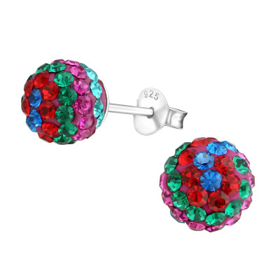 Silver Ball Ear Studs with Crystal